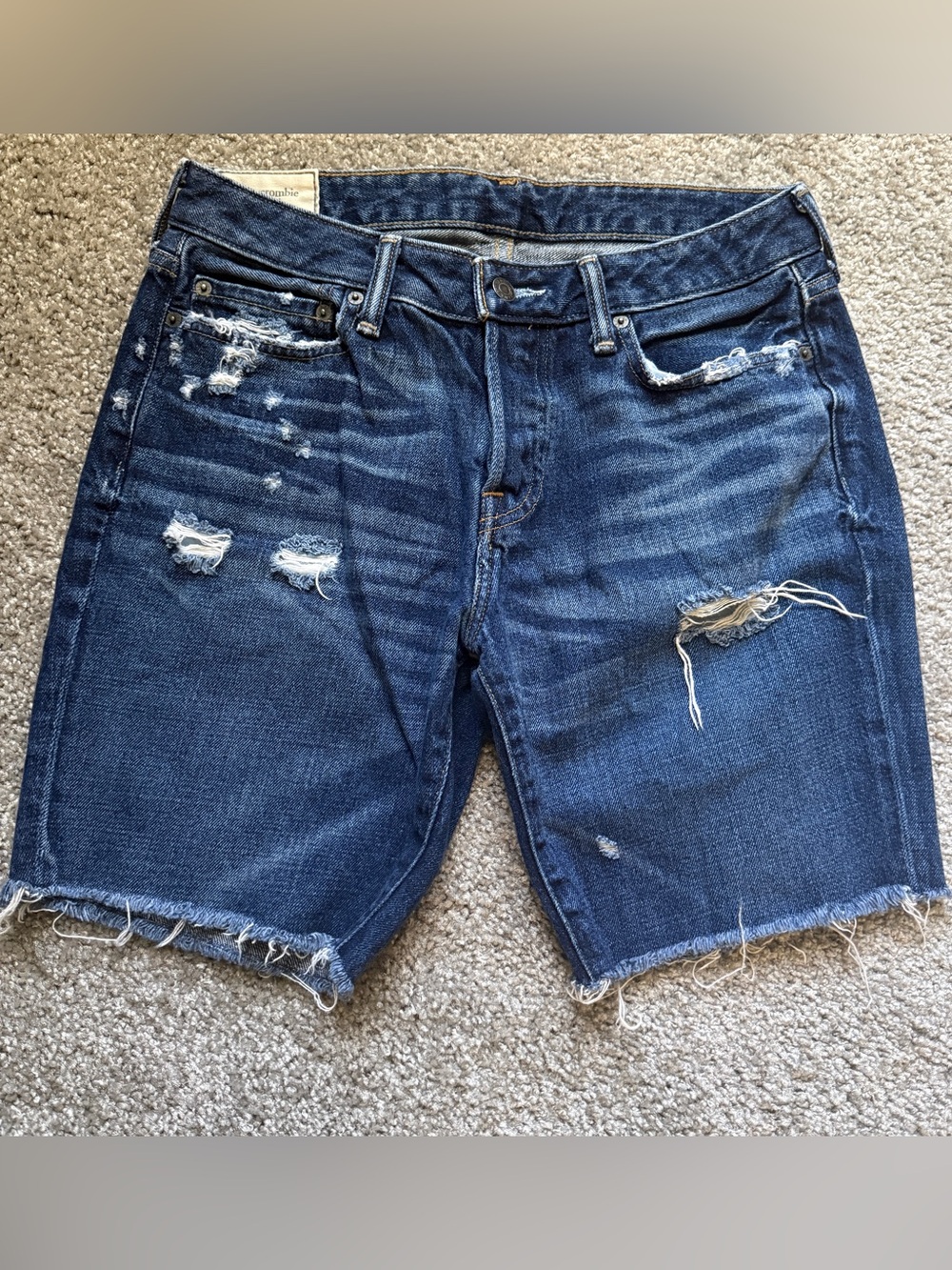 Abercrombie & Fitch Dark Blue Distressed Denim Shorts Sz 6